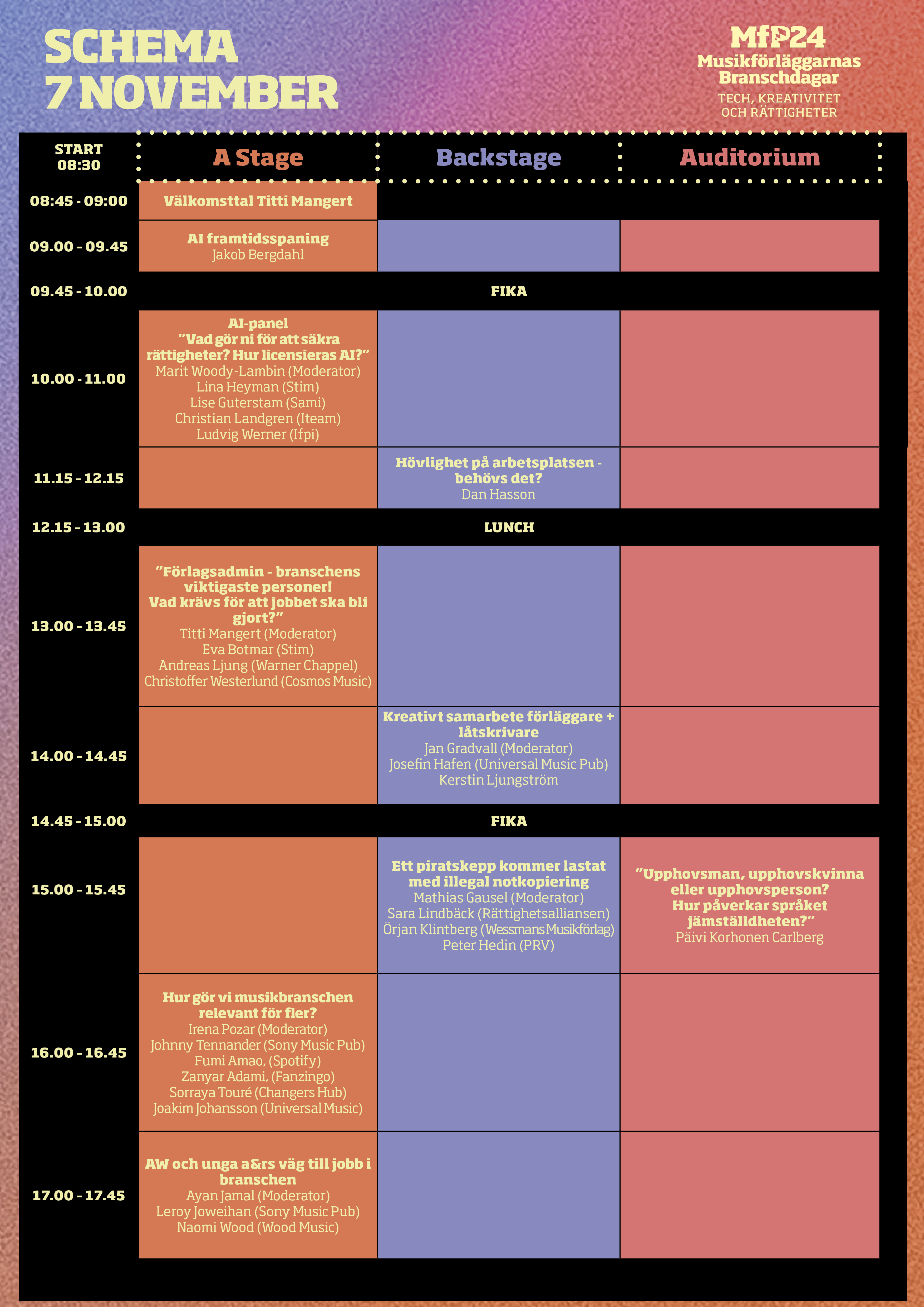 MFP Branschdagar – Schema – Seminariedag 7 november